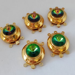 Vintage Set  5 x Chiusura Fermaglio per collana, bracciale, a 3 fili, colore oro e RIVOLI swarovski, terminale, moschettone  mod. 025