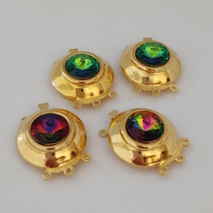 Vintage Set  4 x Chiusura Fermaglio per collana, bracciale, a 3 fili, colore oro e RIVOLI swarovski, terminale, moschettone  mod. 027