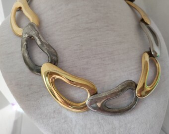 Ancient VINTAGE necklace of Italian design by RITA FRASCIONE vintage 70/80, two-tone metal, silver and gold color cod17