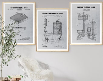 Bathroom Printable Wall Art,Set Of 3,Bathroom Artwork,Bathroom Wall Art,Wash Room Sign,Water Closet Decor,Toilet Art,Toilet Patent,Bathroom