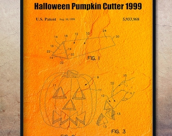 Vintage 1999 Halloween Pumpkin Cutter Patent Print, Scary Pumpkin, Scary Halloween Decorations, Halloween Decor, Pumpkin, Scary Pumpkin Face