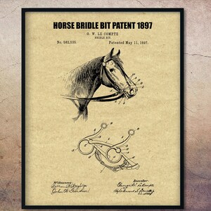 Vintage 1897 Horse Bridle Bit Patent Print, Equestrian Gifts, Equine, Horse Art, Horse Lovers Gifts, Patent Art, Equestrian Art, Equine Gift