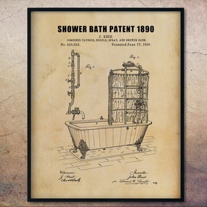 Vintage 1890 Shower Bath Patent,Bathroom Printable,Bathroom Art Print,Bathroom Pictures,Bathroom Wall Art,Wash Room Sign,Bathroom Decor