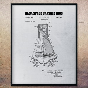 Original 1963 NASA Space Capsule,Space Print,Space Ship Print,Space Themed Gift,Space Art,Space Age,Space Decor,Space Gifts,Space Wall Art, image 1