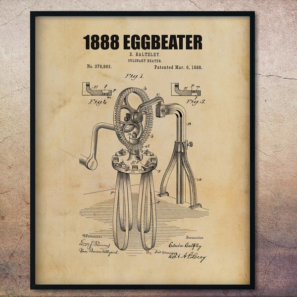 Vintage 1888 Culinary Beater,Egg Beater,Culinary Art Print,Culinary Gifts,Culinary Wall Art,Kitchen Decor,Restaurant Decor,Chef Gift,Patent