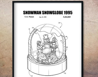 1995 Christmas Snowman Snow globe Patent Print, Snowman Snow Globe,Xmas Decorations, Snowman Decor, Christmas Decor, Patent Art, Xmas