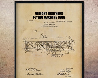 1906 Wright Brothers Flying Machine Patent Print,Aviation Gift,Plane Patent Print,Aviation Wall Art,Aviation Print,Gift For Him,Aviation Art