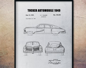 Vintage 1949 Tucker Automobile Patent Print,Vintage Auto Decor,Auto Shop Decor,Auto Design Prints,Rare Collectible Auto Art,Gift for Him