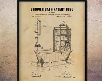 Vintage 1890 Shower Bath Patent,Bathroom Printable,Bathroom Art Print,Bathroom Pictures,Bathroom Wall Art,Wash Room Sign,Bathroom Decor