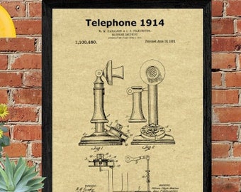 Vintage 1914 Telephone Patent Print,Telephone Art,Telephone Gift,Telephone Print,Telephone Patent,Retro Art,Telephone Wall Art,Telephone