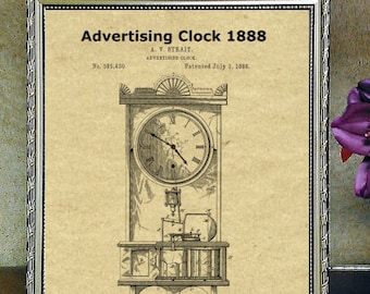 Vintage 1888 Advertising Clock Patent Print,Housewarming Gift,Unique Household Wall Art,Living Room Decor,Gift for a Friend,Christmas Gift