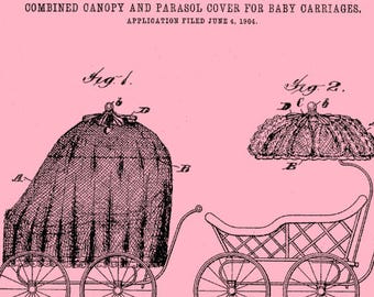 Vintage 1905 Canopy for Baby Carriage Patent Print,Christening Gift,Baby Shower Gift,Nursery Wall Art,Gift for New Parents