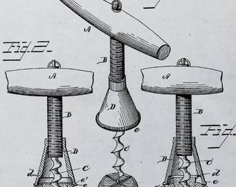 Vintage 1883 Corkscrew Patent Print,Gift for Wine Lovers,Housewarming Gift,Bartender Gift,Kitchen Wall Art,Bar Decor,Restaurant Decor