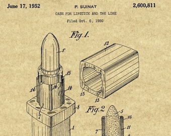 Vintage 1952 Lipstick Patent Print,Lipstick Print,Lipstick Wall Art,Lipstick Vintage,Lipstick Poster,Bedroom Printable Wall Art,Bedroom Art