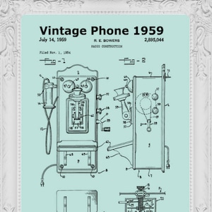 Vintage 1959 Telephone Patent Print,Telephone Art,Telephone Print,Retro Phone Decor,Telephone Wall Art,Telephone Gifts,Vintage Telephone,