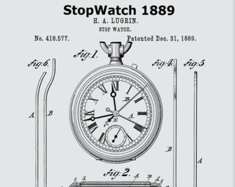 Patenttryck med stoppur från 1889 (digital nedladdning)