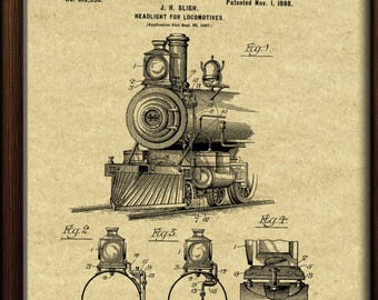 1898 Headlight for Locomotive Steam Engine,Steam Engine Print,Steam Train,Train Enthusiast Gift,Steam Train Memorabilia,Steam Train Wall Art