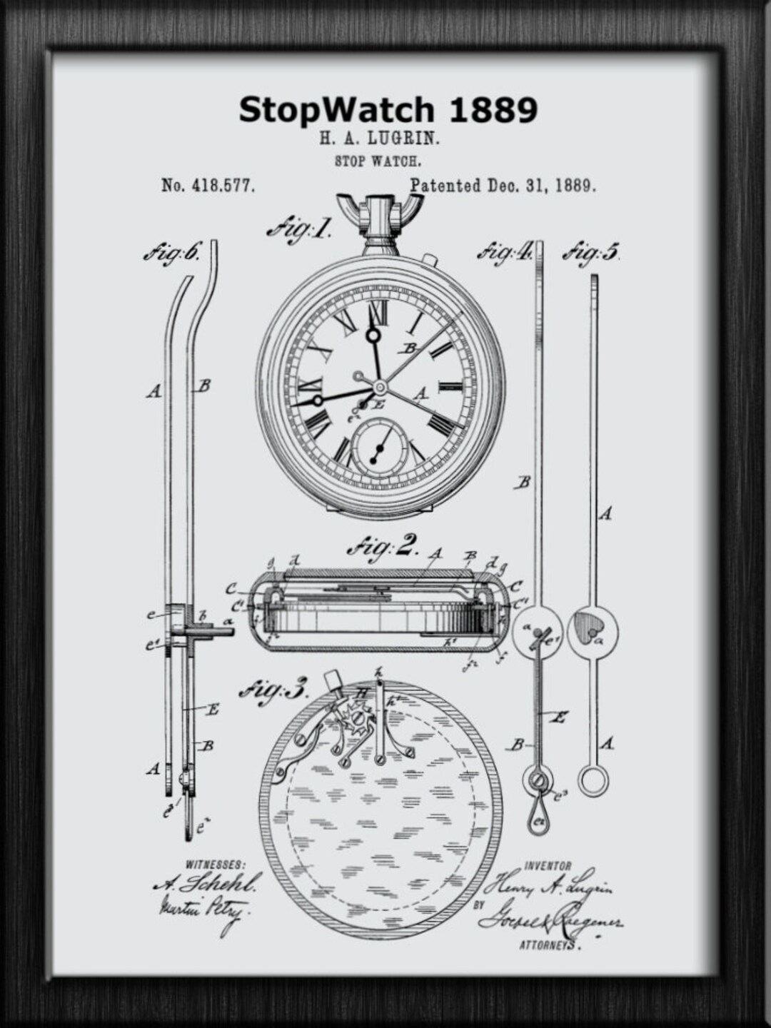 Vintage 1889 Stop Watch Patent Art Print (digital Download) - Etsy