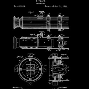 1891 Telescope Patent Print,Antique Telescope,Telescope Print,Telescope Blueprint,Telescope Wall Decor,Telescope Lens,Telescope Patent image 7