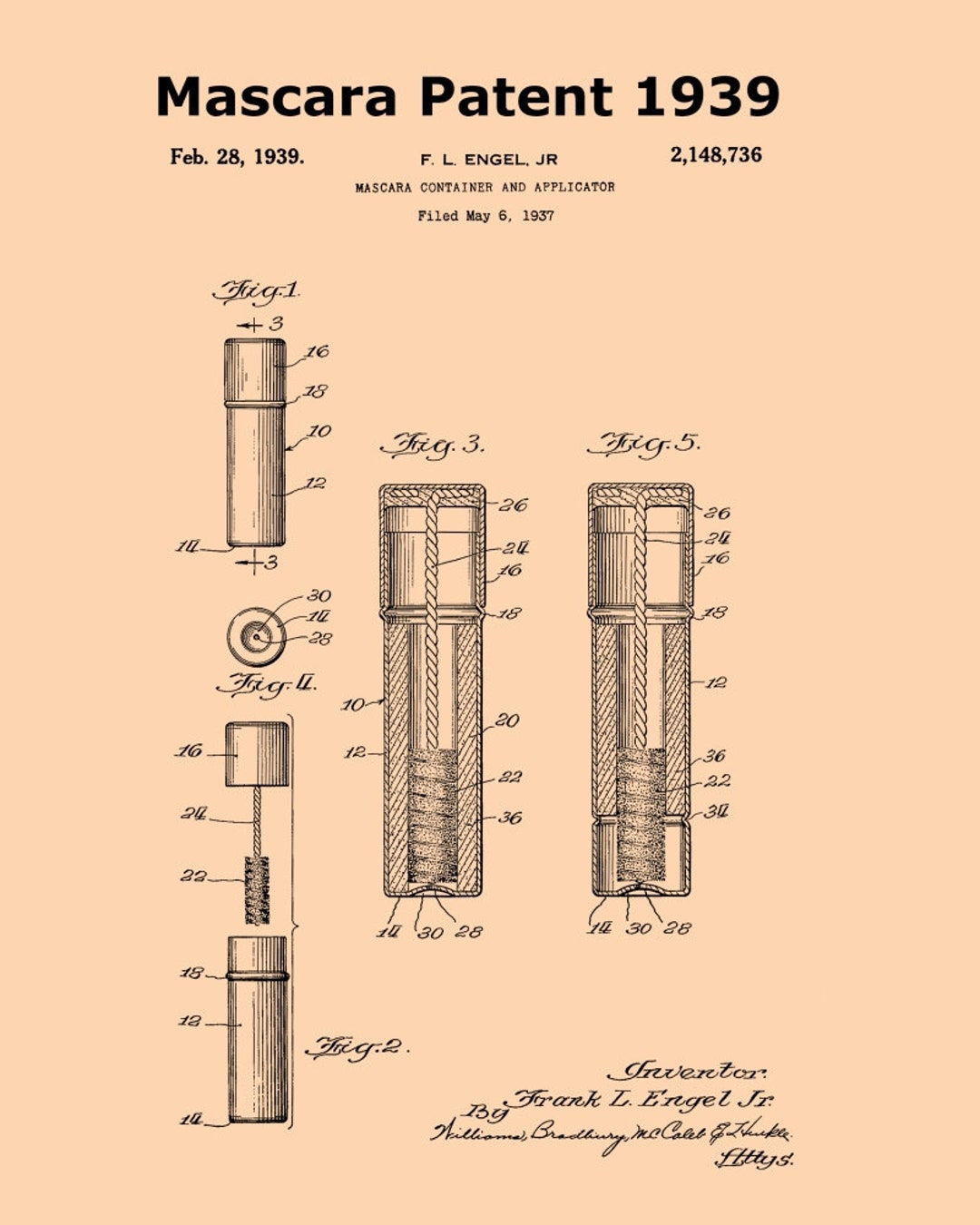 Vintage 1939 Mascara Patent,makeup Artist Gift,makeup Digital Print