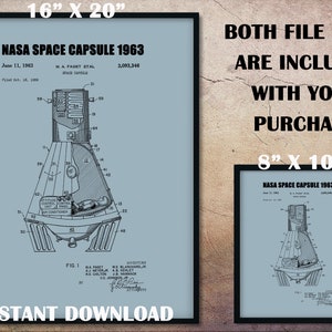 Original 1963 NASA Space Capsule,Space Print,Space Ship Print,Space Themed Gift,Space Art,Space Age,Space Decor,Space Gifts,Space Wall Art, image 2