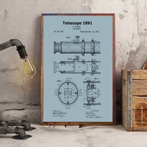 1891 Telescope Patent Print,Antique Telescope,Telescope Print,Telescope Blueprint,Telescope Wall Decor,Telescope Lens,Telescope Patent image 3