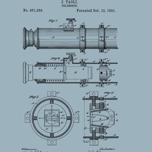 1891 Telescope Patent Print,Antique Telescope,Telescope Print,Telescope Blueprint,Telescope Wall Decor,Telescope Lens,Telescope Patent image 4