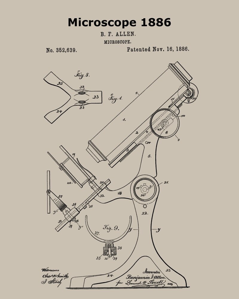 1860 Microscope Drawing Vintage 1886 Microscope Patent Print, Science Desk Decor (digital ...