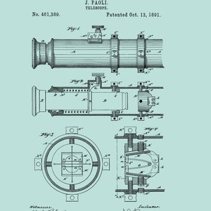 1891 Telescope Patent Print,Antique Telescope,Telescope Print,Telescope Blueprint,Telescope Wall Decor,Telescope Lens,Telescope Patent image 5