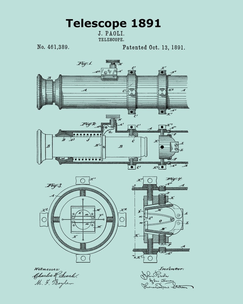 1891 Telescope Patent Print,Antique Telescope,Telescope Print,Telescope Blueprint,Telescope Wall Decor,Telescope Lens,Telescope Patent image 5