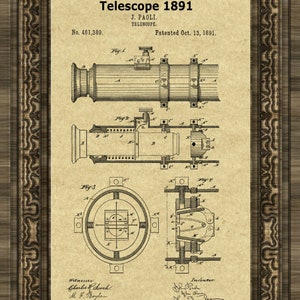 1891 Telescope Patent Print,Antique Telescope,Telescope Print,Telescope Blueprint,Telescope Wall Decor,Telescope Lens,Telescope Patent image 2