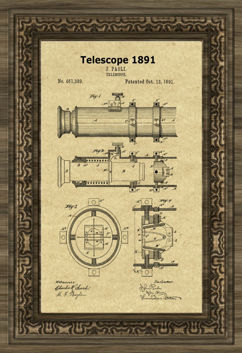 1891 Telescope Patent Print,Antique Telescope,Telescope Print,Telescope Blueprint,Telescope Wall Decor,Telescope Lens,Telescope Patent image 2