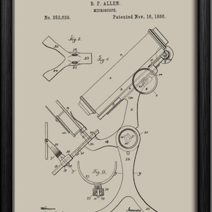 Vintage 1886 Microscope Patent Print,Microscope Print,Microscope Gift,Science Desk Decor,Science Teacher Gift,Science Illustration,Science