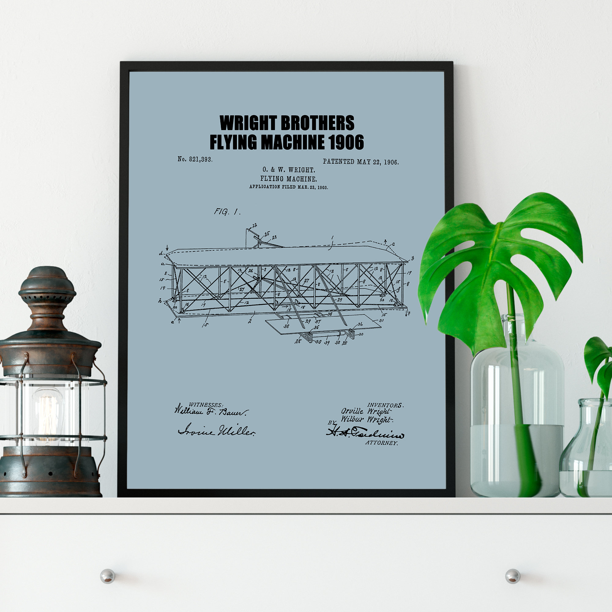 1906 Wright Brothers Flying Machine Patent Print Aviation Gift Plane