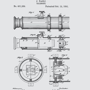 1891 Telescope Patent Print,Antique Telescope,Telescope Print,Telescope Blueprint,Telescope Wall Decor,Telescope Lens,Telescope Patent image 6