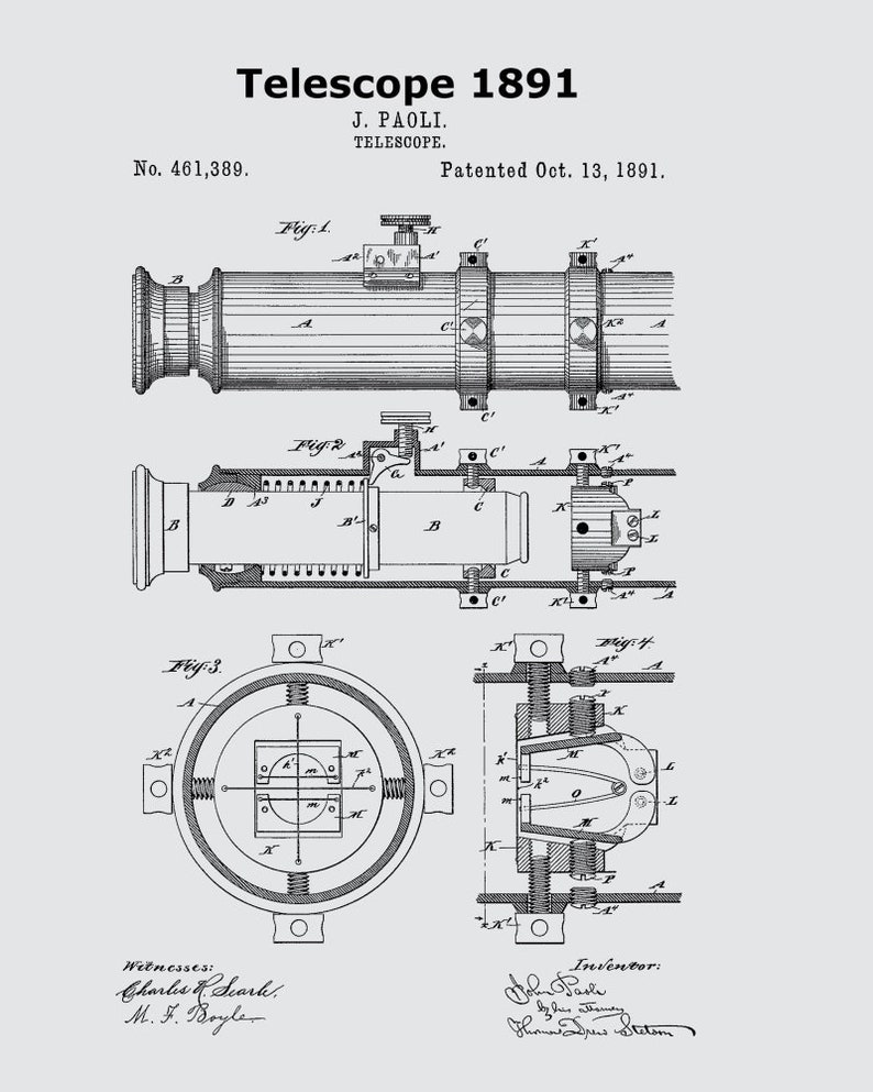 1891 Telescope Patent Print,Antique Telescope,Telescope Print,Telescope Blueprint,Telescope Wall Decor,Telescope Lens,Telescope Patent image 6
