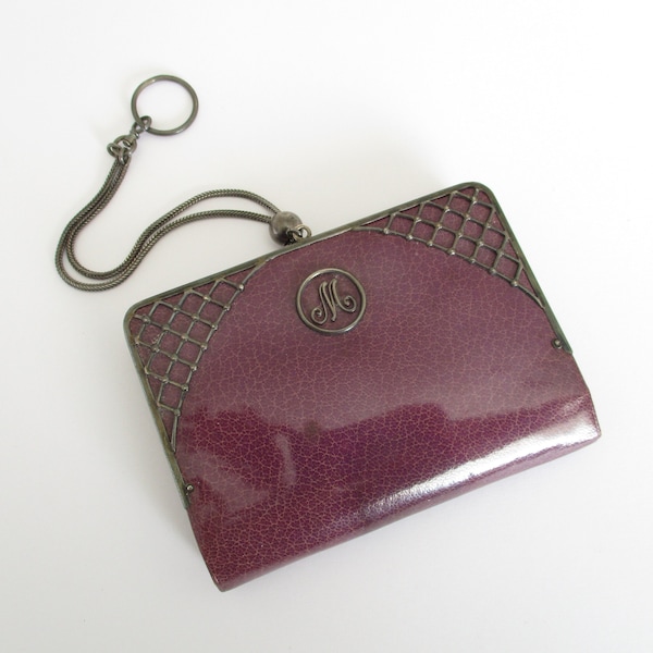 An Edwardian sterling silver antique 1905 FW Frederick Wick purple leather purse approx. 11 x 8 cm