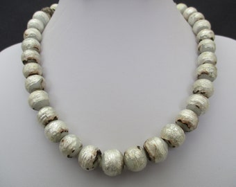 An Art Deco era white foil Czech glass necklace Czech glass bead necklace approx. 48 cm or 19 inches