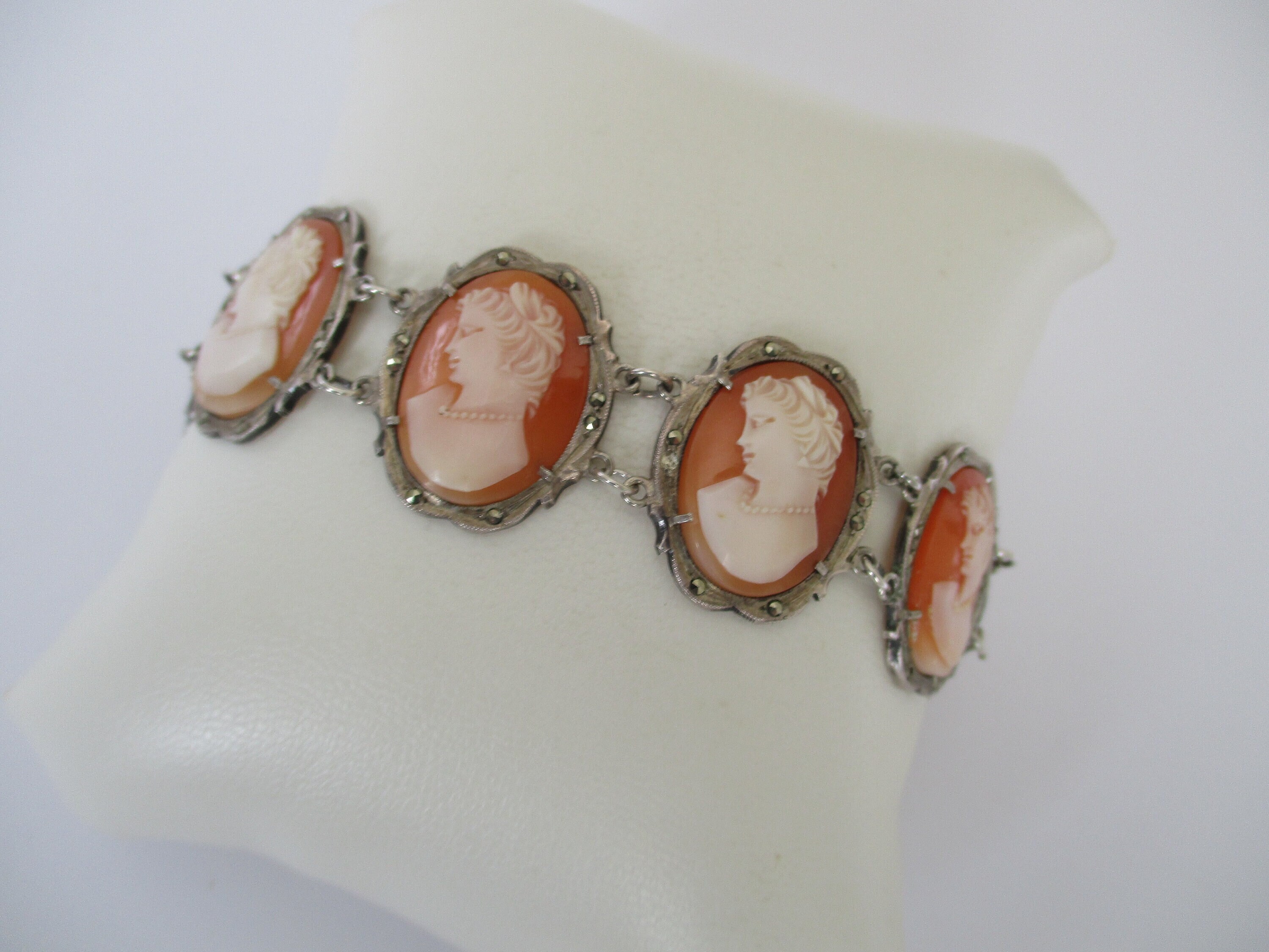 Antique 800 silver mother of pearl carved cameo 7 inch