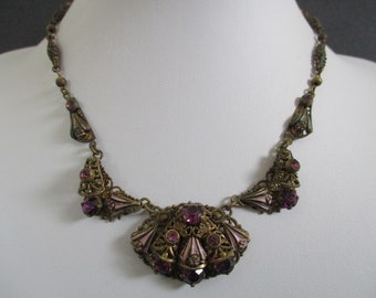 An antique Art Deco era Czech glass necklace enamel amethyst Czech glass necklace Neiger style necklace approx. 41 cm or 16 inches