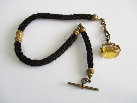 A Victorian antique woven hair Albert watch chain… - image 1