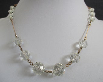A 1930&#39;s Art Deco era facet cut glass crystal and wire necklace approx. 16&quot; or 41 cm