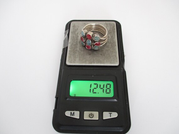 Sterling silver ruby and emerald ring wide and he… - image 7