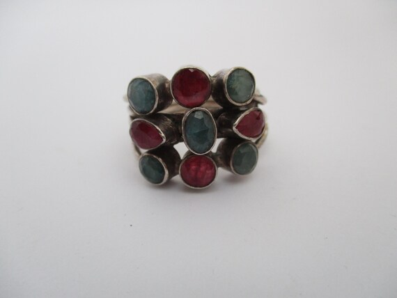 Sterling silver ruby and emerald ring wide and he… - image 2