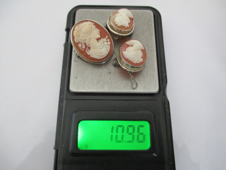 Three European 800 silver circa 1950/'s small vintage cameo brooch pin or pendant charm