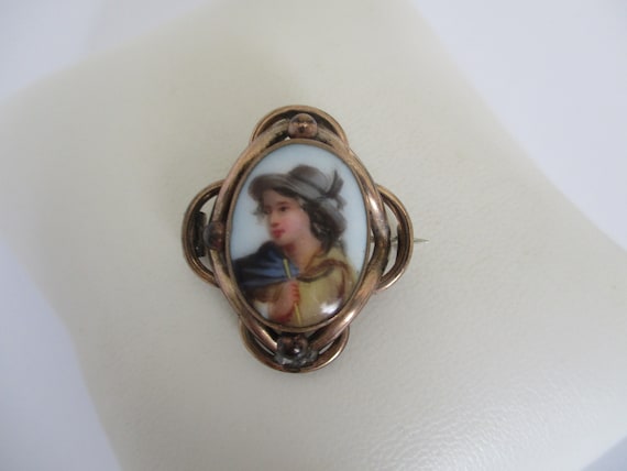 A Victorian antique Bavarian boy picture brooch a… - image 1