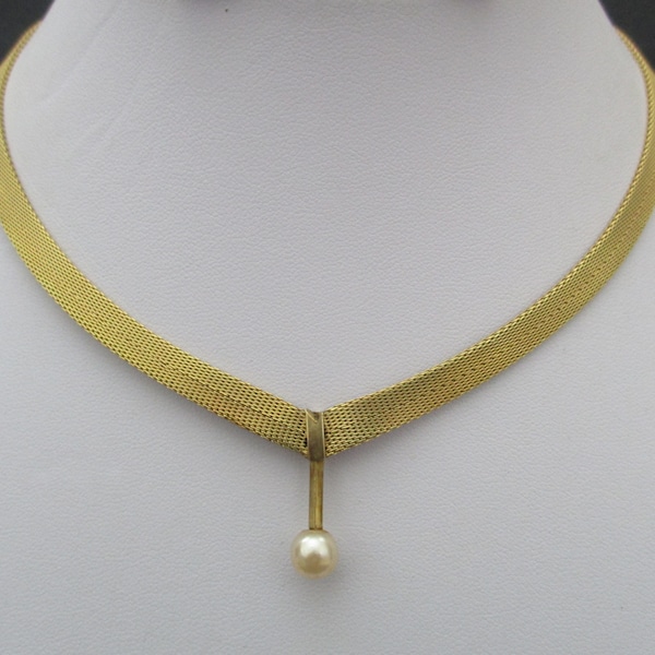 An SP Germany Friedrich Speidel rolled gold necklace with faux pearl approx. 38 cm or 15 inches 16.93 grams