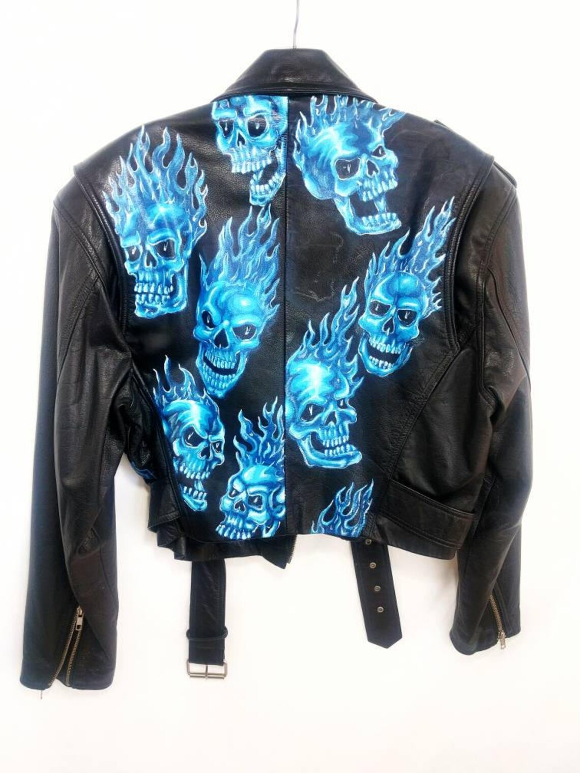 Flaming Skull Biker Jacket Womens Flames Biker Jacket Custom Etsy