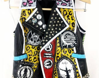 Punk Leather Vest, Crust Punk Vest, Crust Punk Studded Leather, Studded Jacket, Studded Leather Vest, Girls Punk Vest, Faux-Leather Punk