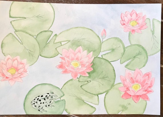 Original Watercolor Lily Pads And Water Lilies Watercolor Etsy Original Watercolor Lily Pads And Water Lilies Watercolor Etsy